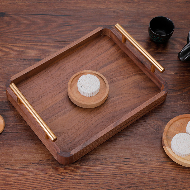 Medium-sized trays of black walnuts, small and large tea trays, modern tea trays, square tea trays.