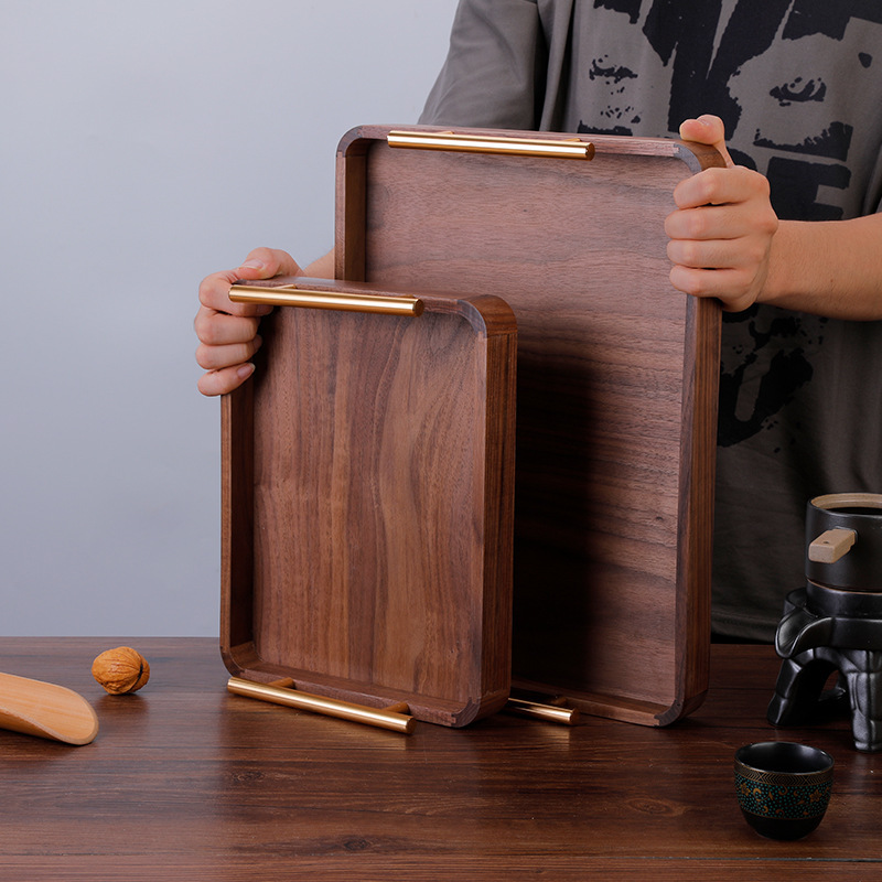 Medium-sized trays of black walnuts, small and large tea trays, modern tea trays, square tea trays.