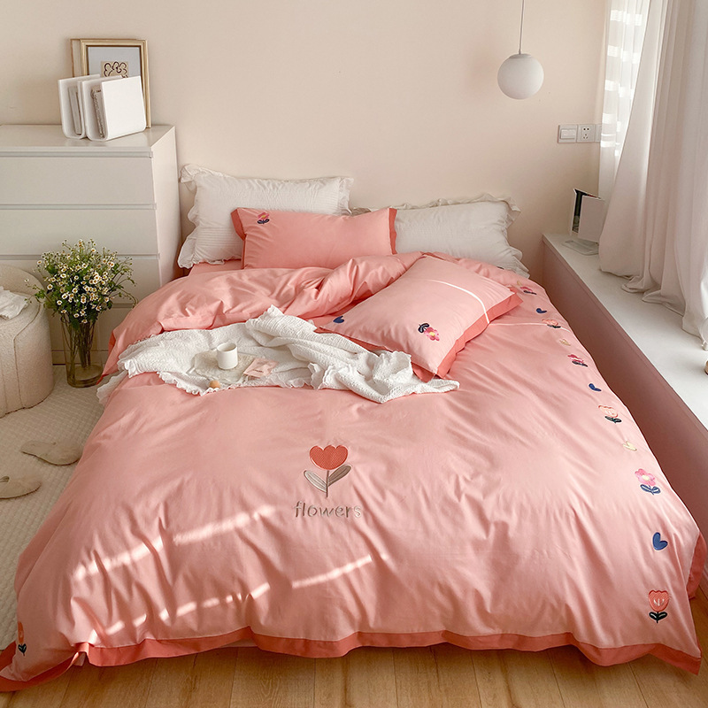 Princess Fong 60S pure cotton-water-washing bed, four sets of 100 full-tamp net red-hot Korean girl's heart sheets were set