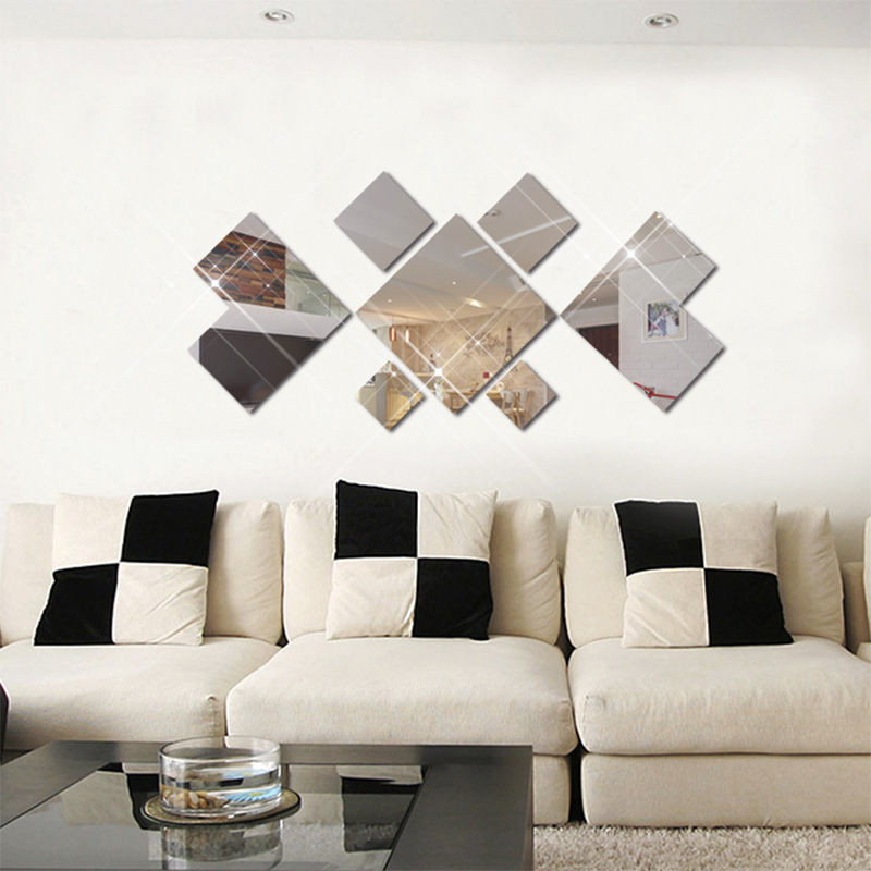 Cross-border product, diamond-shaped stereo-walled mirror wall with 3d wall with DIY living room television background wall