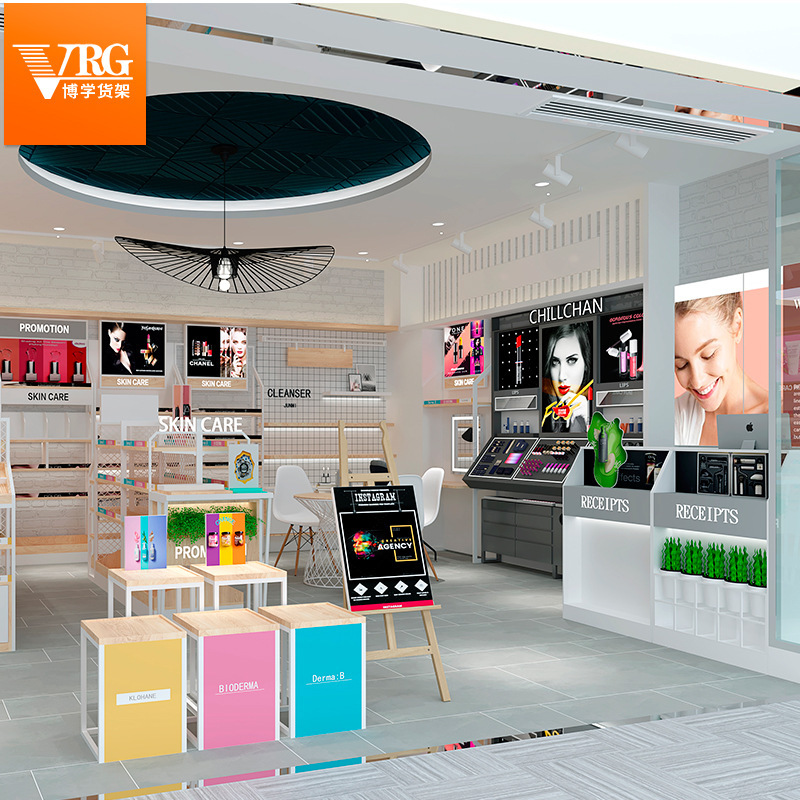 Cosmetic shelf cashier, modern, small shop, beauty bar, clothing and tea counter