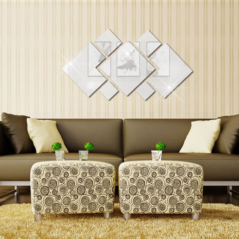 Cross-border product, diamond-shaped stereo-walled mirror wall with 3d wall with DIY living room television background wall