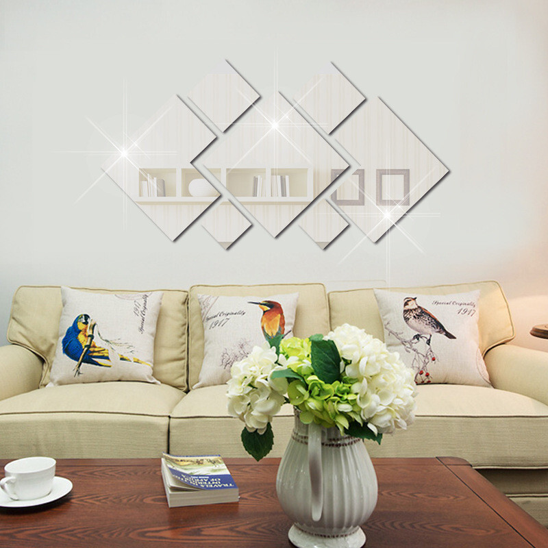 Cross-border product, diamond-shaped stereo-walled mirror wall with 3d wall with DIY living room television background wall