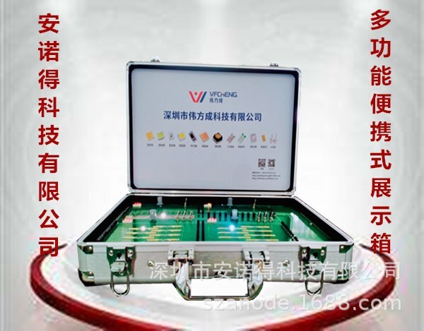 Enord professional focus on the LED-Aging Test Device in a single-coloured LED exhibition box.