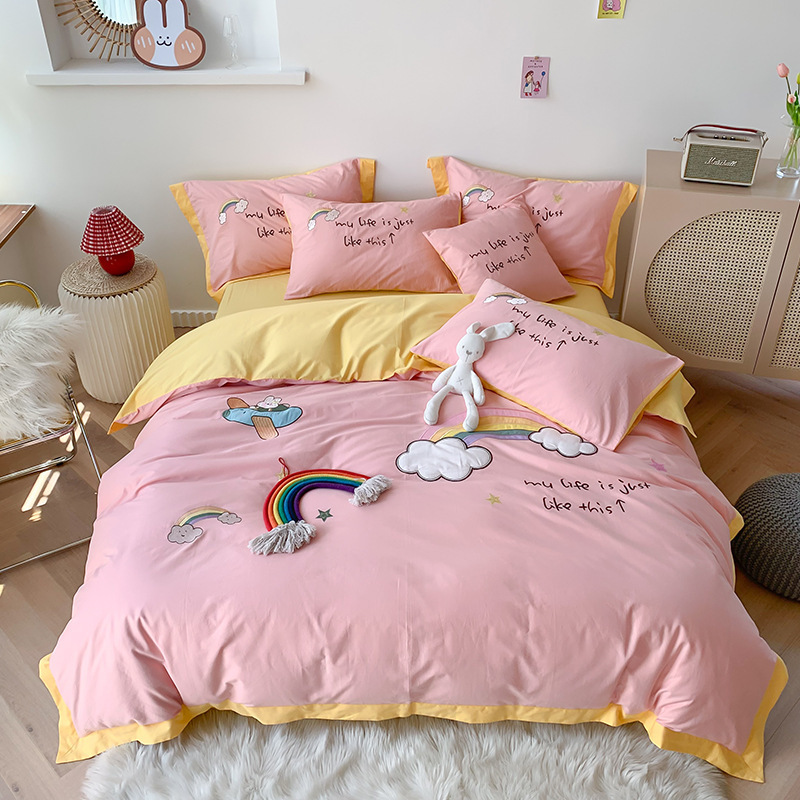 Princess Fong 60S pure cotton-water-washing bed, four sets of 100 full-tamp net red-hot Korean girl's heart sheets were set