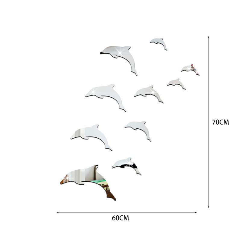 유행 reeived 작은 dolphin 거울 벽 스티커, 스티커 스티커, 미장원 침실 유치원 상점.