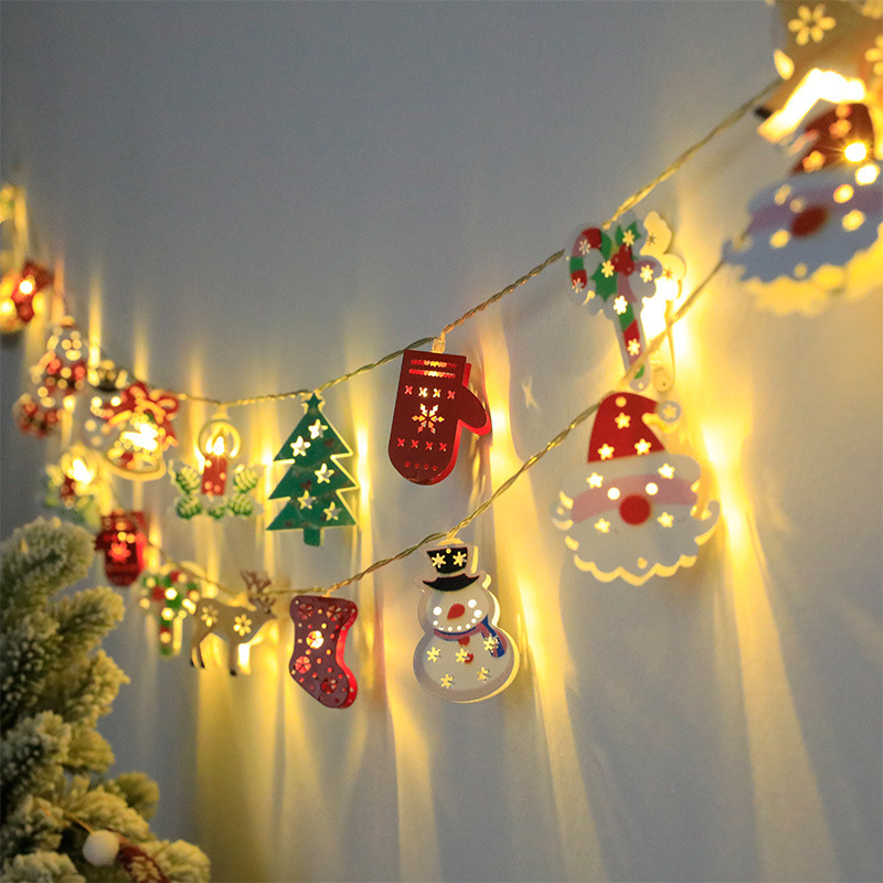 LED battery lights with Christmas stocking gloves bells for Snowflake's Christmas Iron Decoration Light