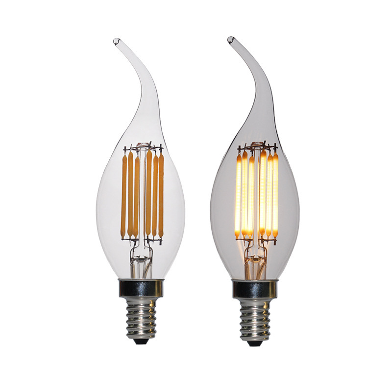 Wholesale C35 long-tailed candle bulb, cross-border erp, ul tea colour transparent low-pressure crystal light Edison light bulb.