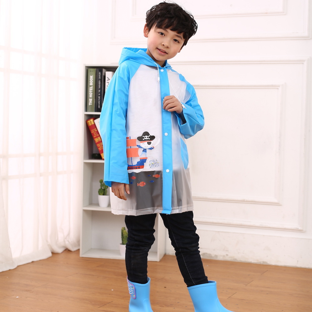 Children's raincoats, cute and transparent, baby girl pupils pvc with long rain caps, raincoats