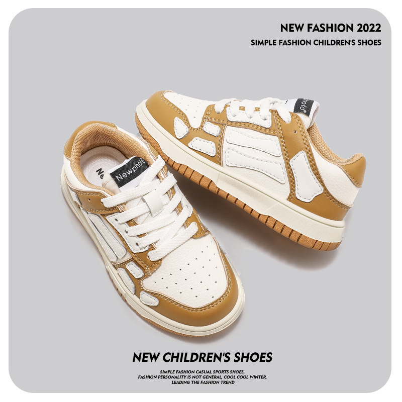 2024 Mùa xuân/Smmer New Boys' Bones Shores cho đôi giày thể thao da thuộc Hàn Quốc dành cho trẻ em