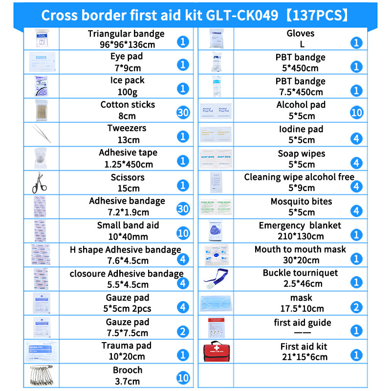 跨境29類137件套戶外野營安全防護應急包旅行便攜急救應急包套裝