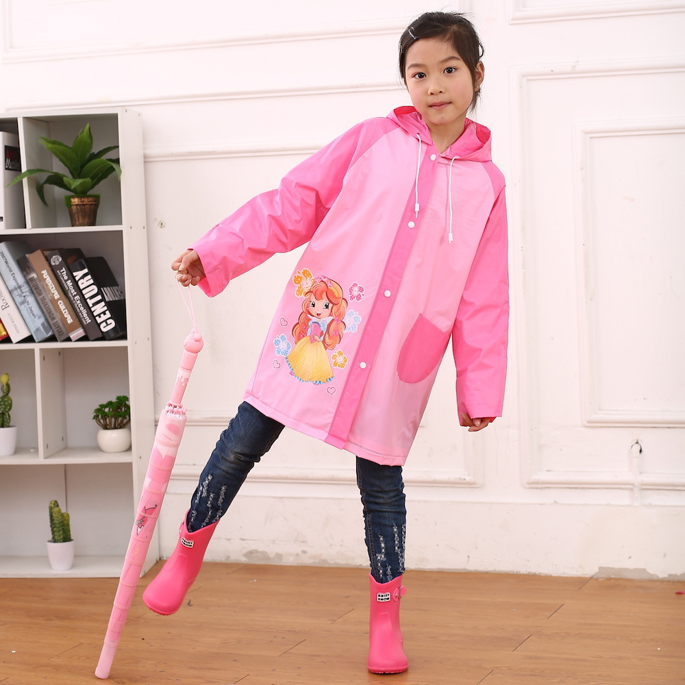 Children's raincoats, cute and transparent, baby girl pupils pvc with long rain caps, raincoats