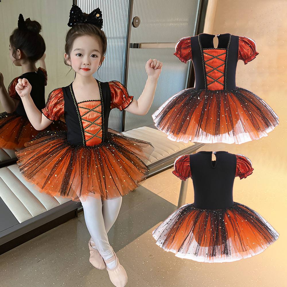 Children's dance practice girls' ballet dress girls' short-sleeve dance dress for the summer of spring