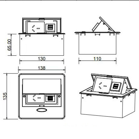 嵌入式翻盖桌面插座弹起式线盒多功能万用三孔插座隐藏USB插座