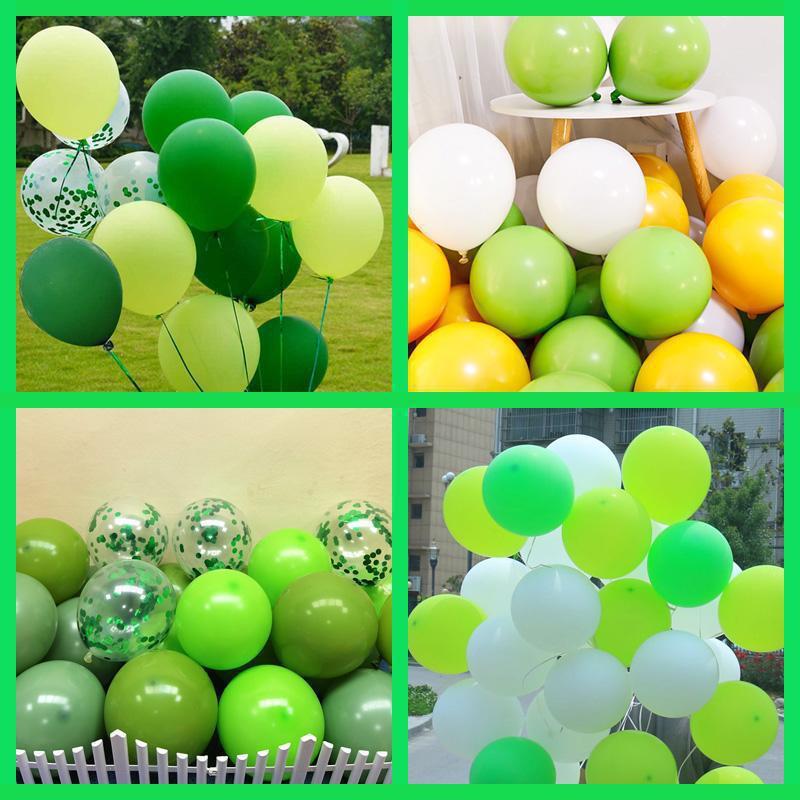 A retro-macca-creas green forest is a balloon kindergarten scene with birthday decorations.