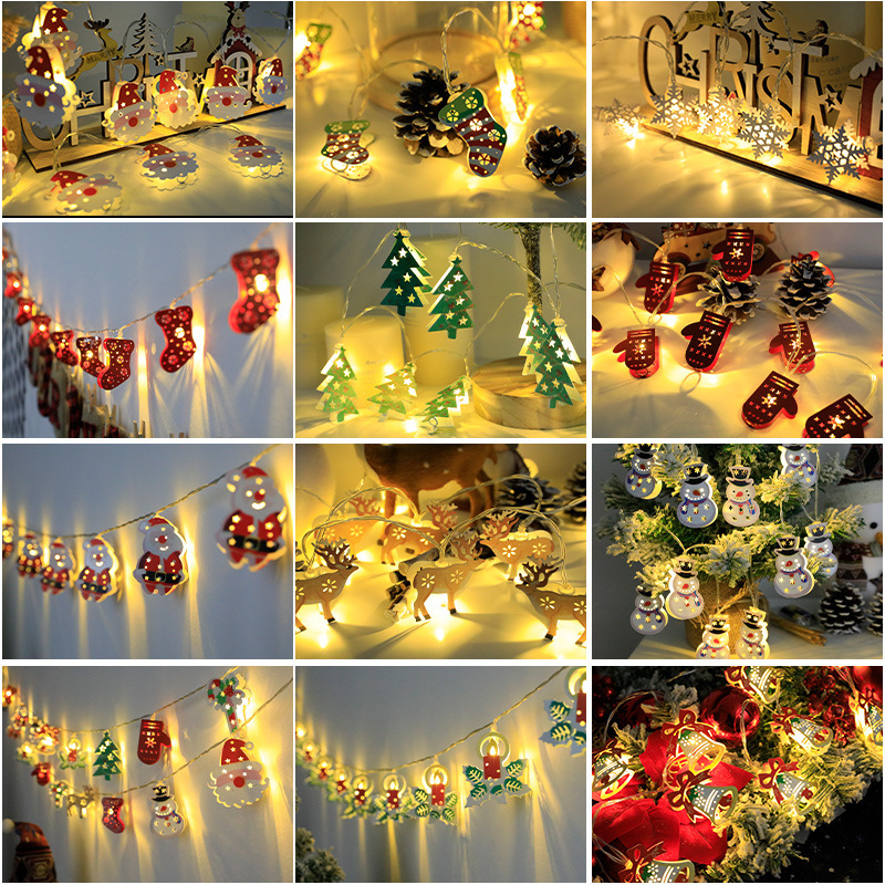 LED battery lights with Christmas stocking gloves bells for Snowflake's Christmas Iron Decoration Light