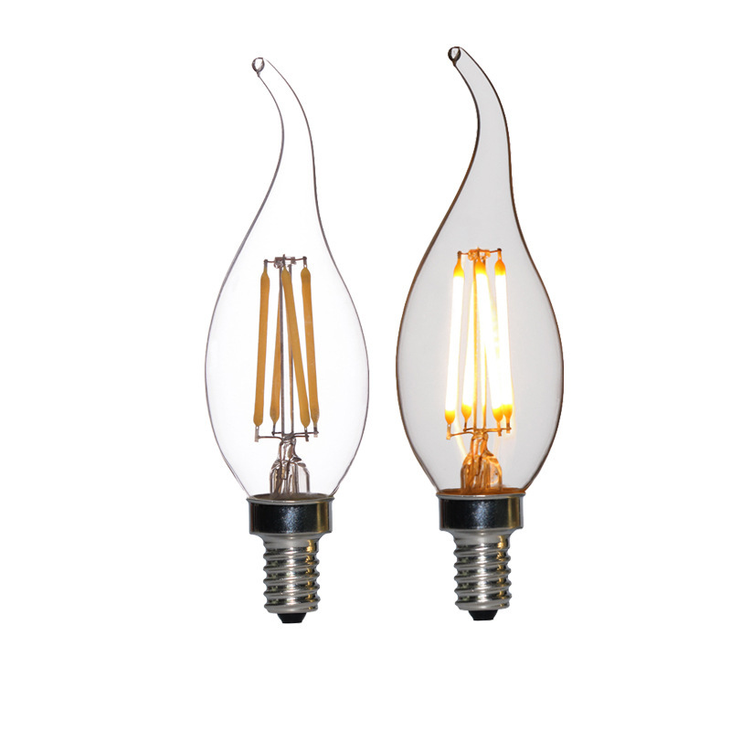 Wholesale C35 long-tailed candle bulb, cross-border erp, ul tea colour transparent low-pressure crystal light Edison light bulb.