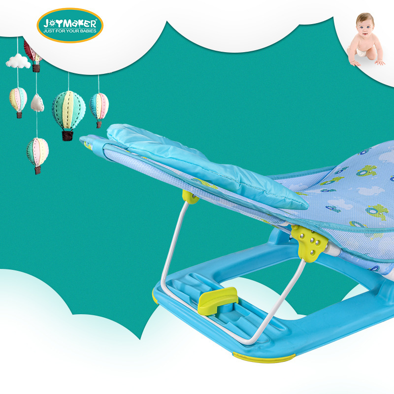 The baby showers a chair, the baby comforts a chair, the baby lays a chair, and the baby sleeps a cradle.