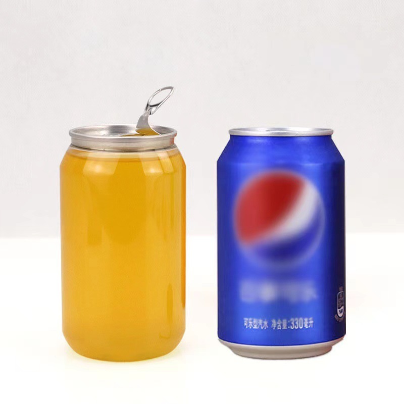 網紅易拉罐飲料瓶 330ml可樂同款 加厚一次性pet塑料易拉罐透明瓶