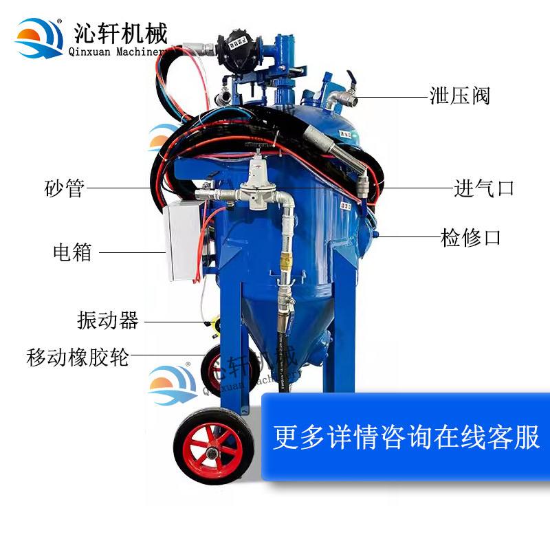 Low-pressure, small, mobile, open-spray rust-free, dust-free sand sprayer, wet-spray plant