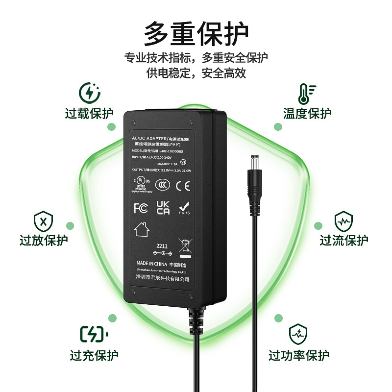 12v3a desktop switch power monitor power adaptor 36W straight-flow smooth light belt driver power source