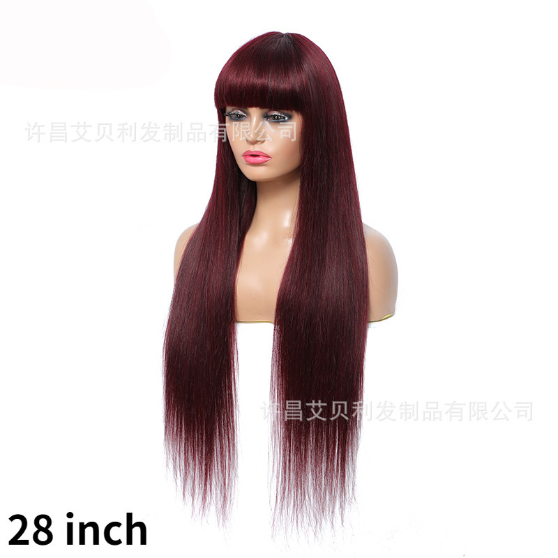 #99j straight human hair full machine made wig劉海機制真人發