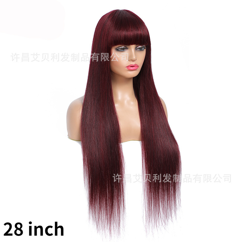 #99j straight human hair full machine made wig劉海機制真人發