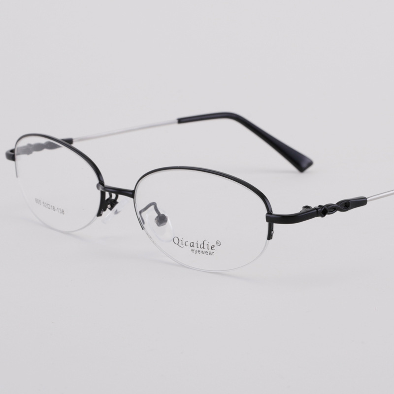 Ladies' elegance glasses, metal memory semi-arranged glasses, ellipses with the old flower's close-sighted blue-light lens.