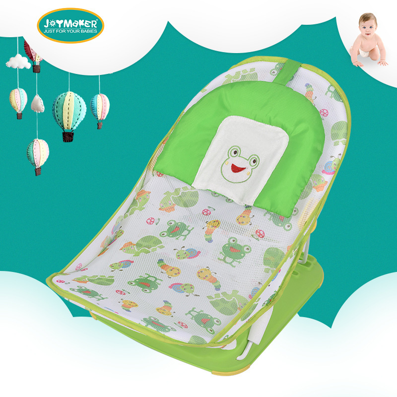 The baby showers a chair, the baby comforts a chair, the baby lays a chair, and the baby sleeps a cradle.