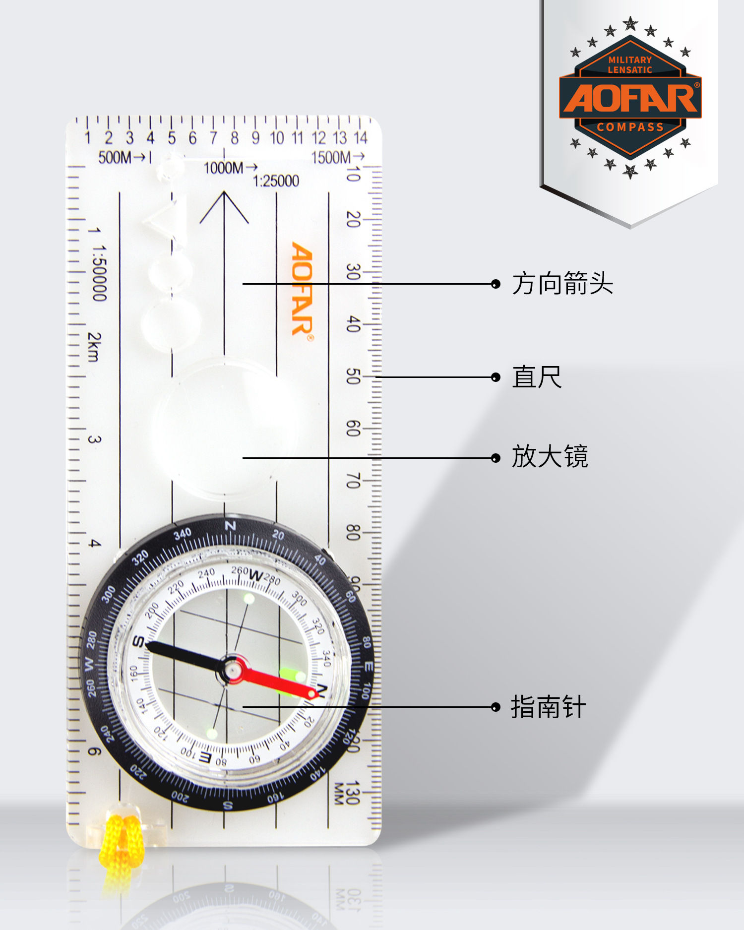 AOFAR (OPOOUS) เข็มทิศแบบโปร่งใส AF-5D เข็มทิศแบบหลาย ๆ แบบ ระบบคํานวณ