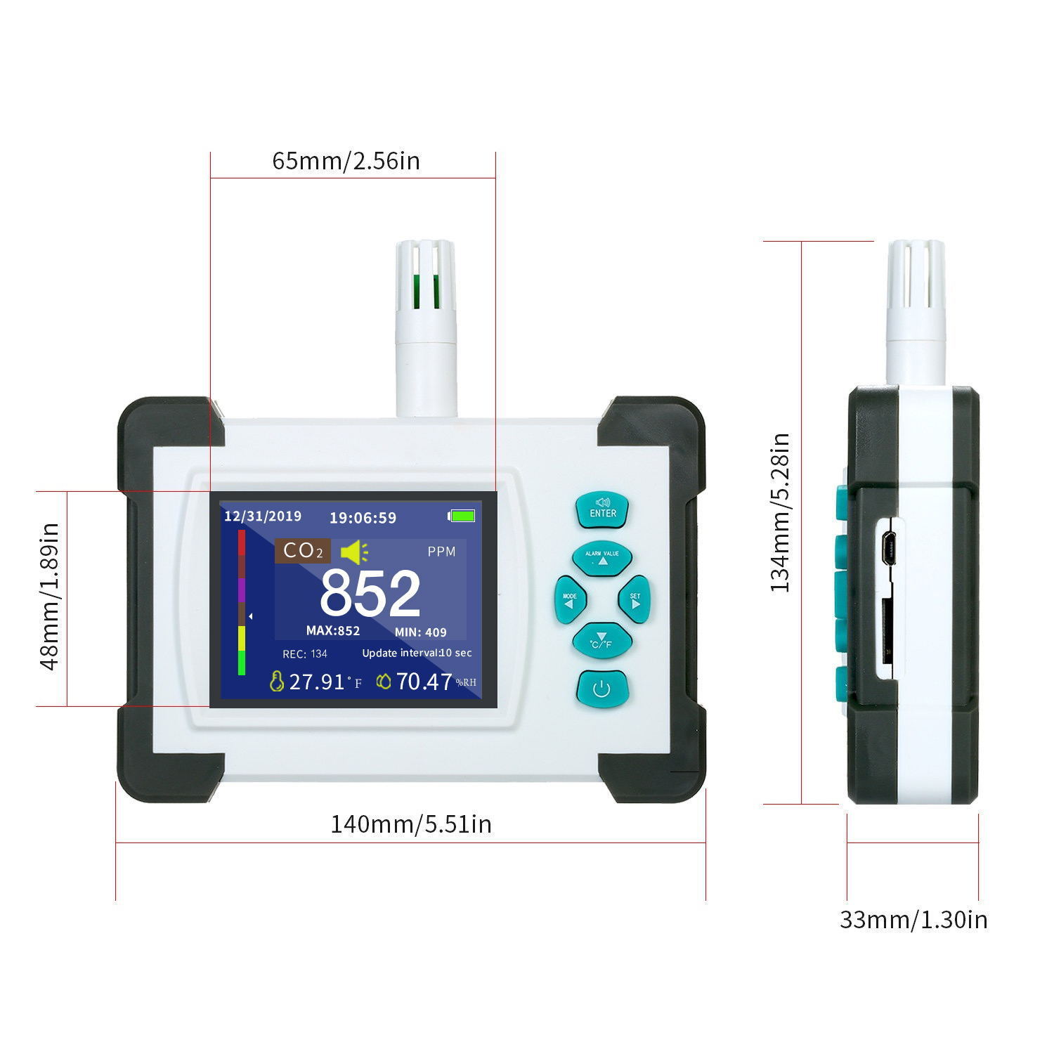 Portable analyser of air quality monitors customizing the APP multi-purpose colour screen carbon dioxide detection instrument