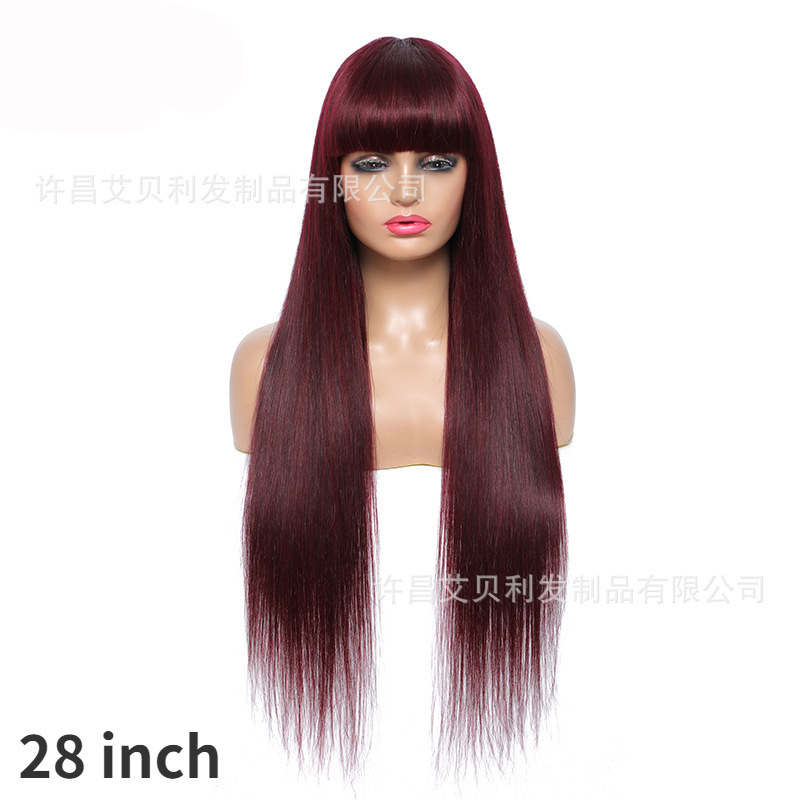 #99j straight human hair full machine made wig劉海機制真人發