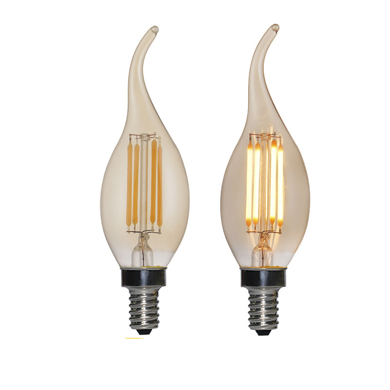 Wholesale C35 long-tailed candle bulb, cross-border erp, ul tea colour transparent low-pressure crystal light Edison light bulb.