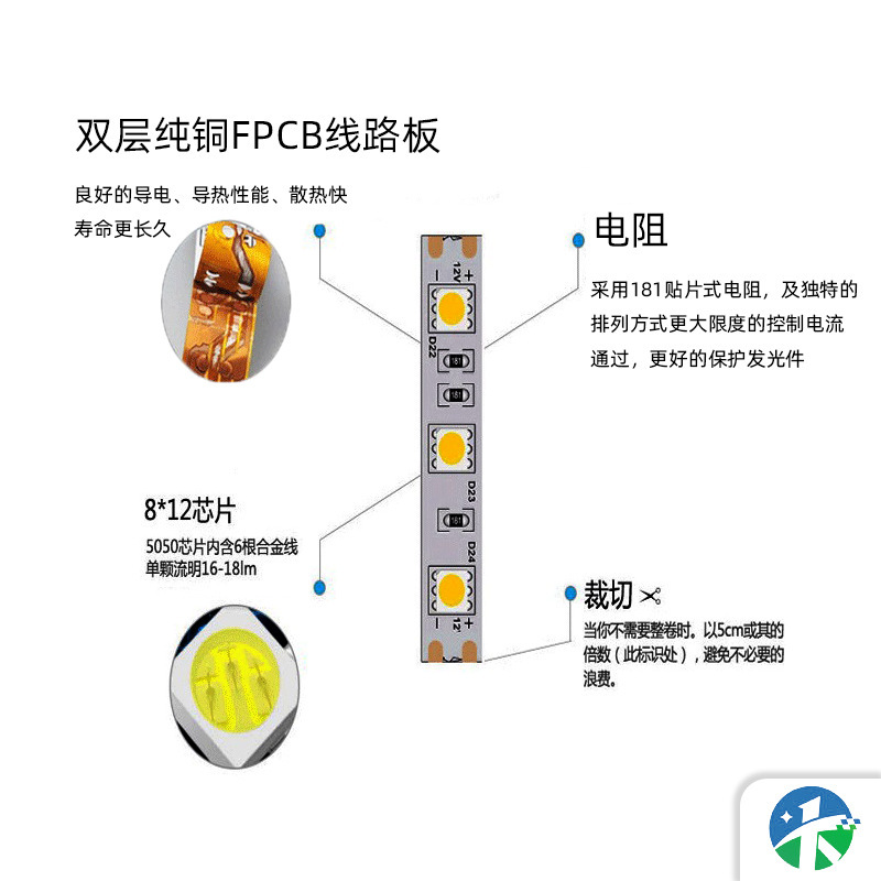 单色led灯带12、24V低压5050灯珠2835灯珠家装暖黄自然白光冷白光