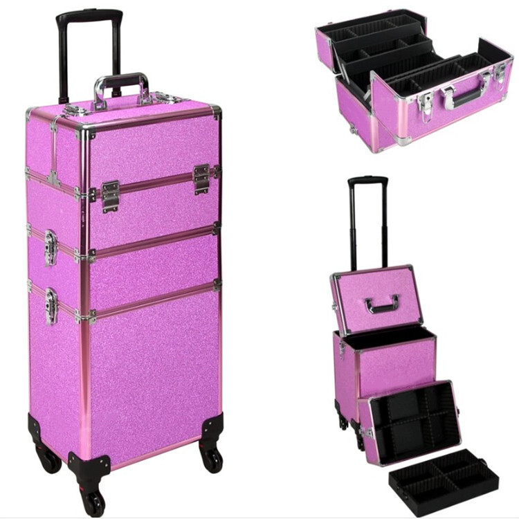 A semi-permanent multilayered toolbox with a large hand-held and make-up hairdresser.