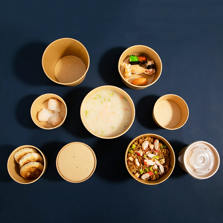 A one-time paper bowl and a bowl of soup can be printed in logo paper and a salad bowl with a round-shaped lunch box.