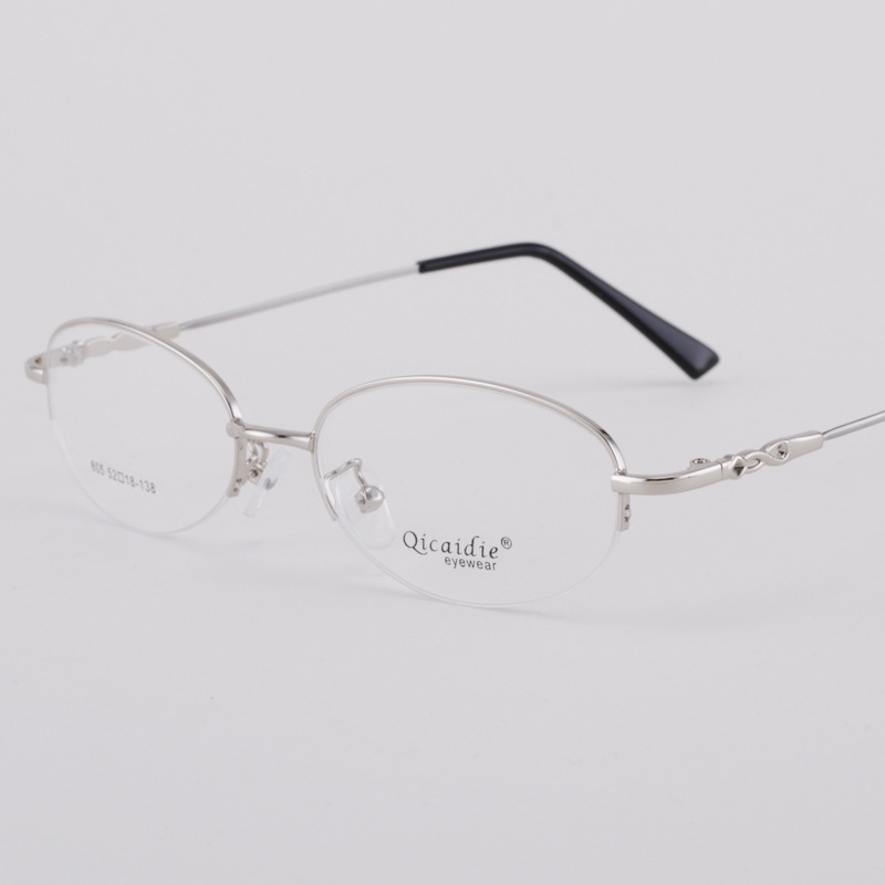 Ladies' elegance glasses, metal memory semi-arranged glasses, ellipses with the old flower's close-sighted blue-light lens.