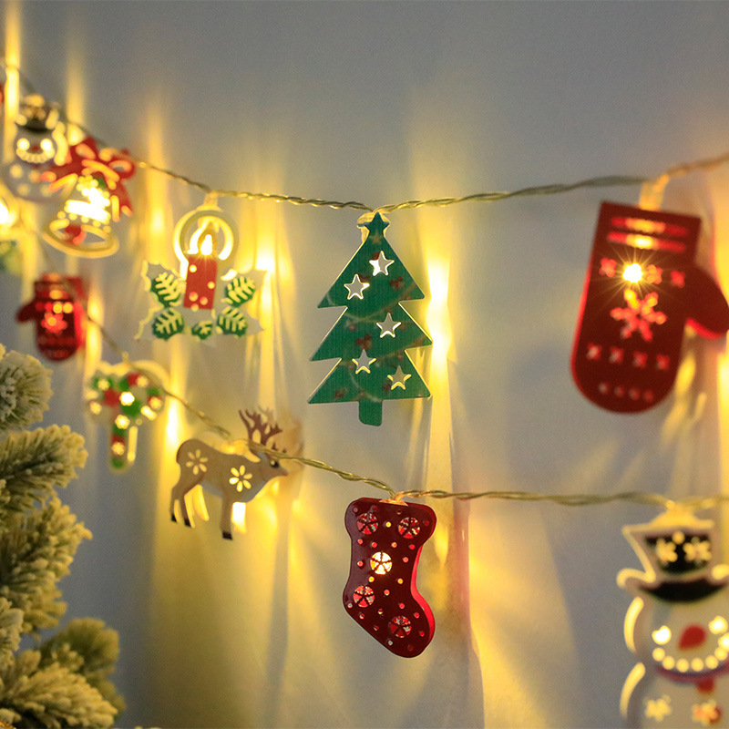 LED battery lights with Christmas stocking gloves bells for Snowflake's Christmas Iron Decoration Light