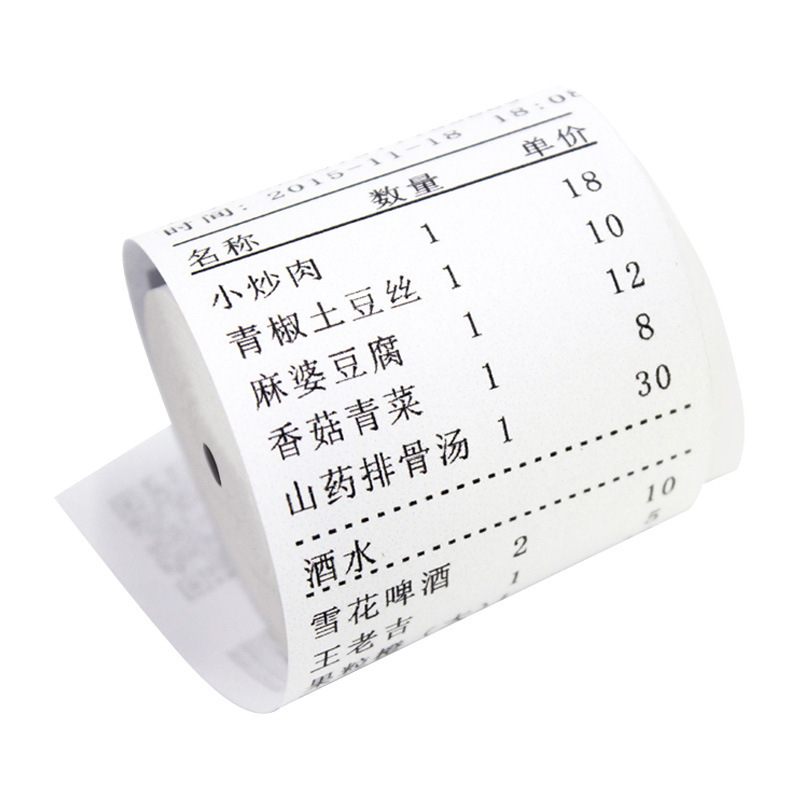 80 x 80 for cashier paper, 80*80 for wholesale paper, and no hard corer's super-meal paper.