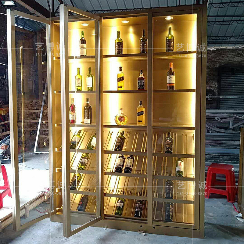 It's designed to be a wine cabinet, a stainless steel bar, a red wine display cabinet, a metal red wine shelf.