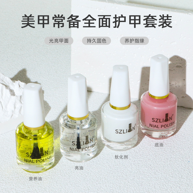 Transparent nail polished base oil for nail polished oils, softened by a nutrient oil softener