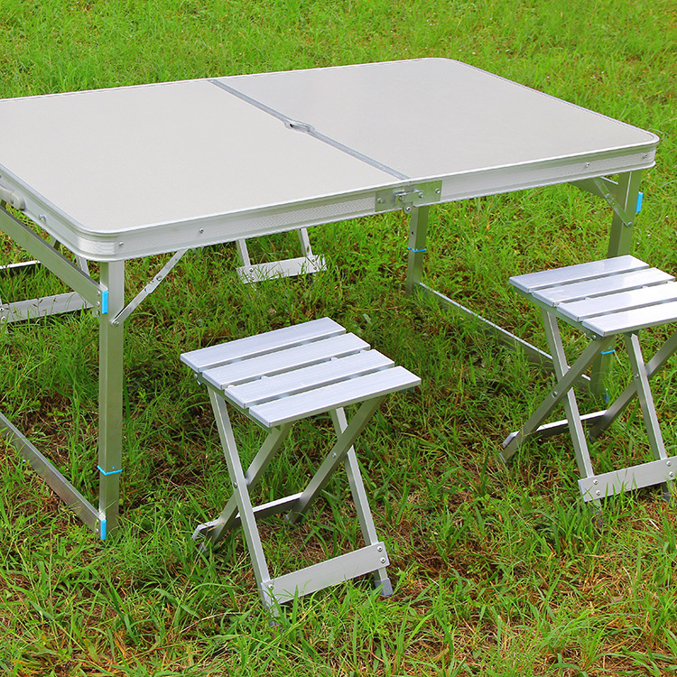 Aluminium table folds a rectangular hand-held table with a portable long table and a stand-up consultation table