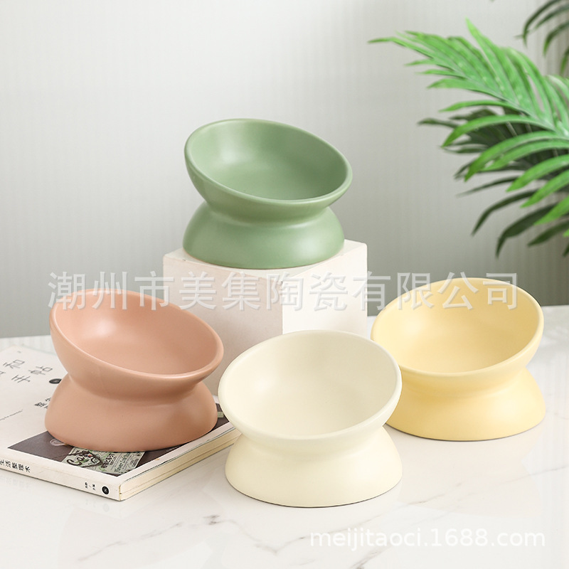 貓碗陶瓷貓食盆護頸斜口碗防黑下巴碗防打翻可愛寵物碗貓咪碗批發