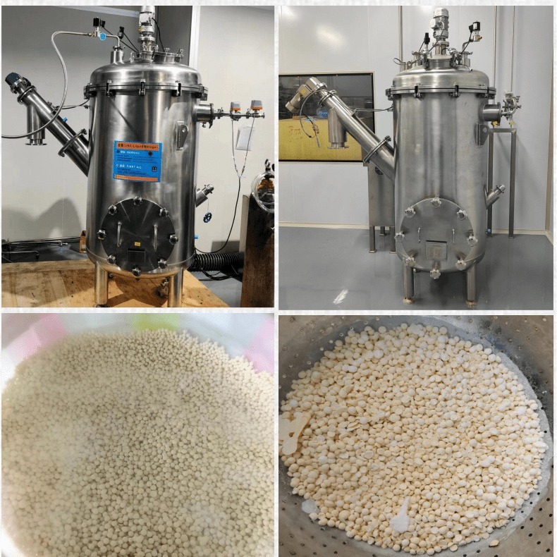 A liquid nitrogen cooler in a herbal cryogenic shredder in a wholesale laboratory.