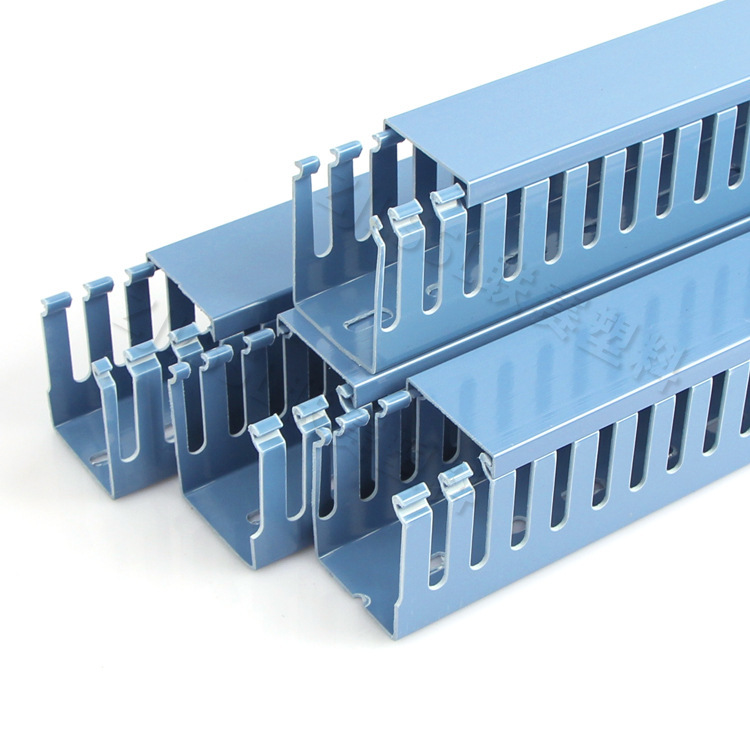 United plastic PVC slot, gray blue. Quality flame retarding circuit.