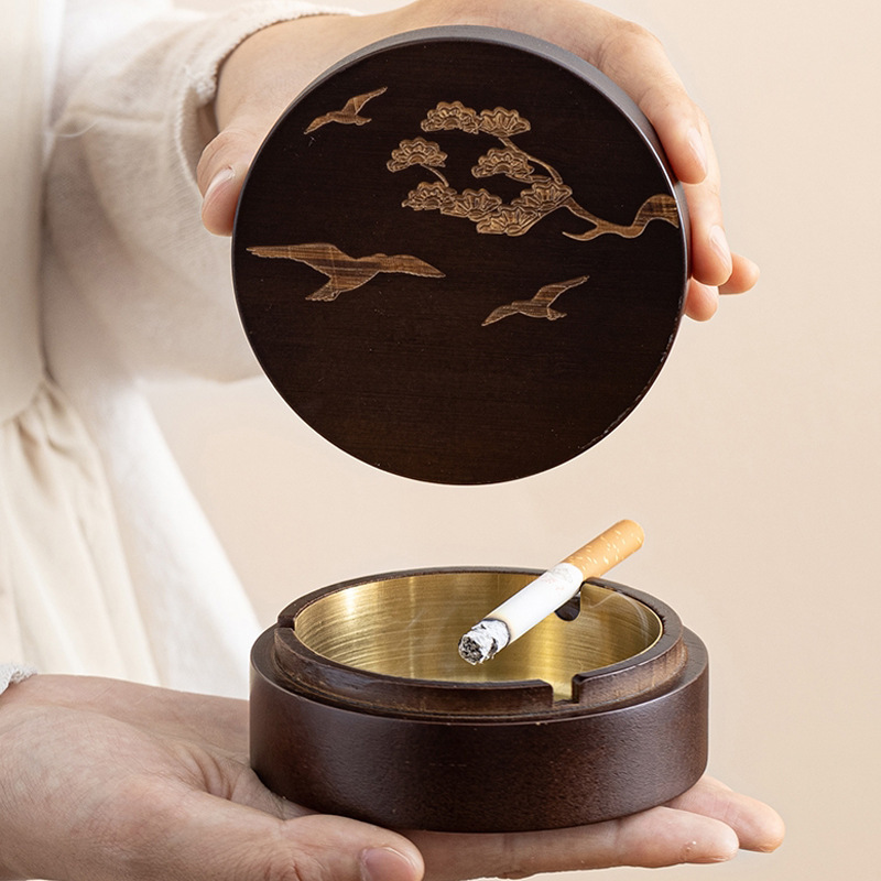 Courage Office high-end ash tea table set 내부 스테인레스 스틸의 새로운 중국 대나무 홈 기반 ashtrays