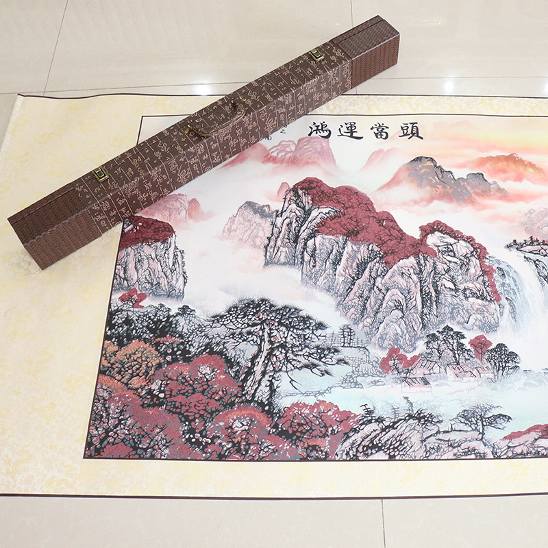 厂家直供蔚县剪纸画轴装饰画多层套色立体大幅手工鸿运当头