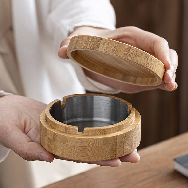 Courage Office high-end ash tea table set 내부 스테인레스 스틸의 새로운 중국 대나무 홈 기반 ashtrays