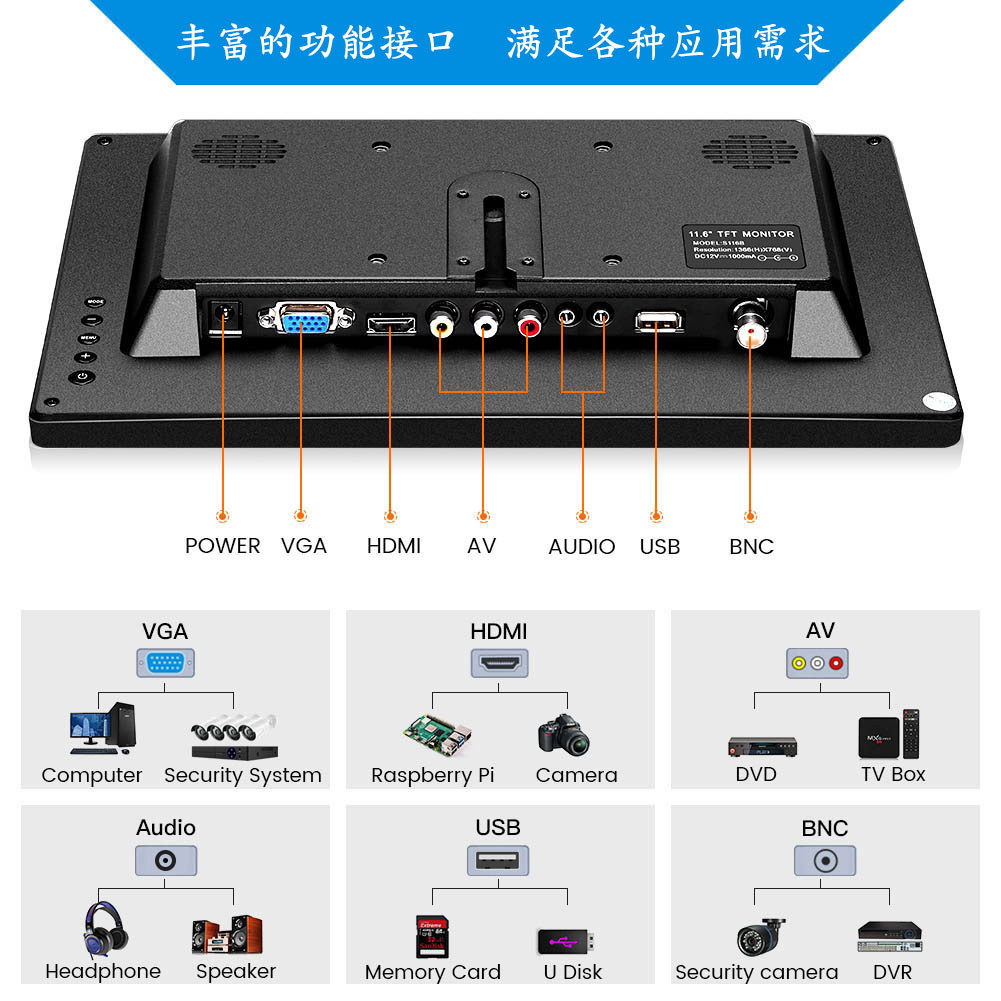 12-inch IPS vehicle-mounted HDMI computer television 1080P anti-industrial equipment LCD monitor