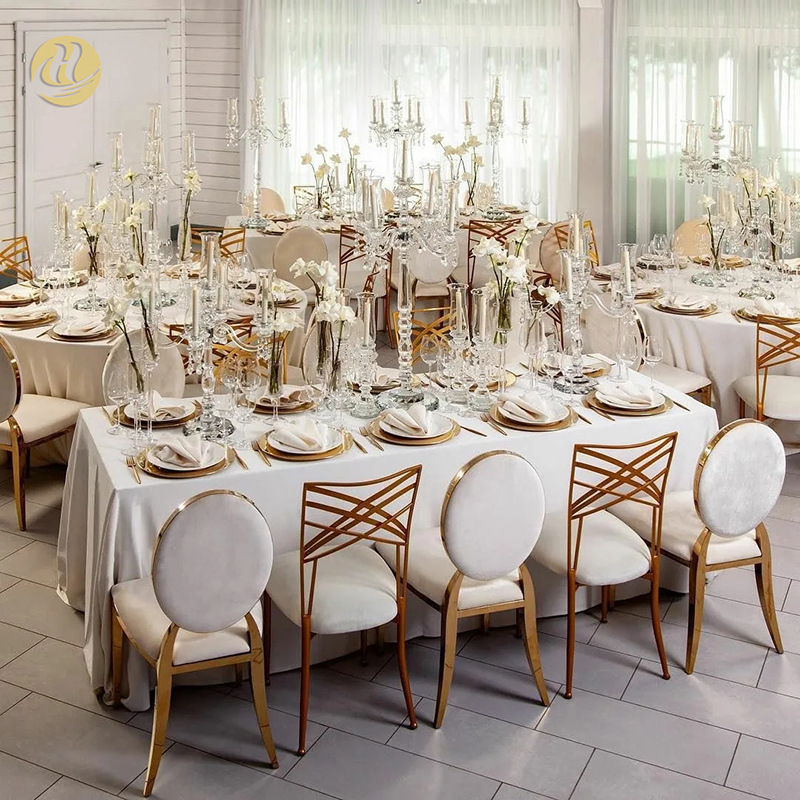 Wholesale of stainless steel chairs, gold-plated hotel recital chairs, folded back chairs for weddings.